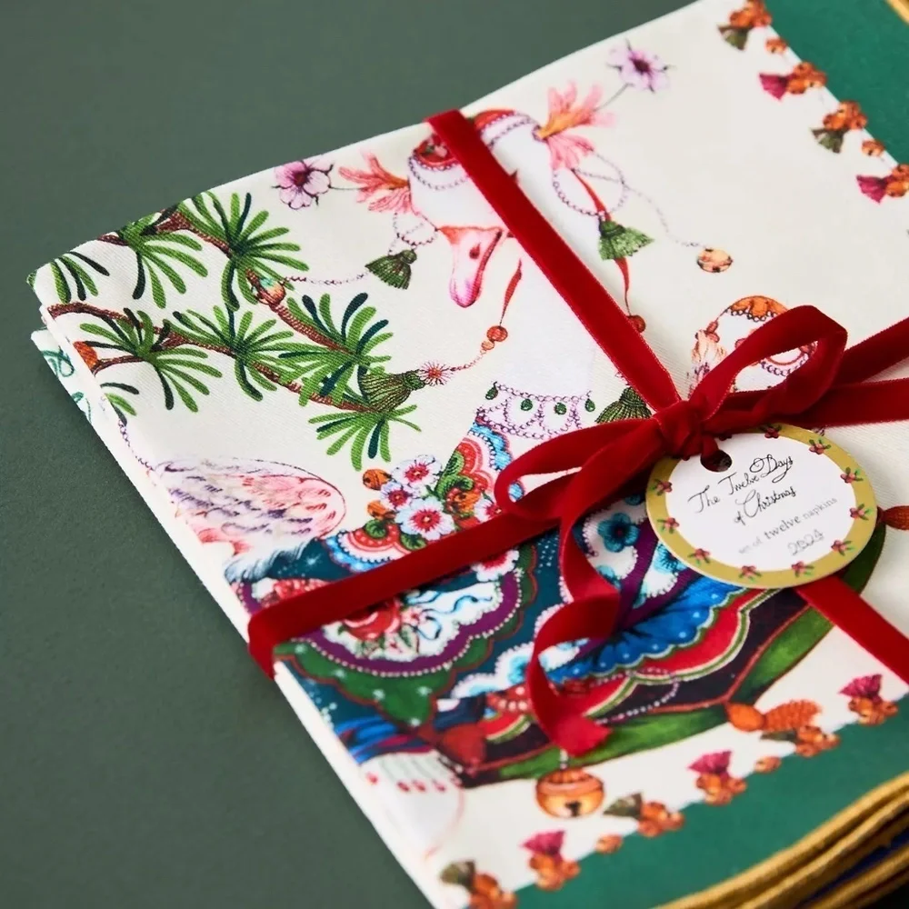 Taychamaythakool Anthropologie Twelve Days  Christmas Cotton Napkin Set